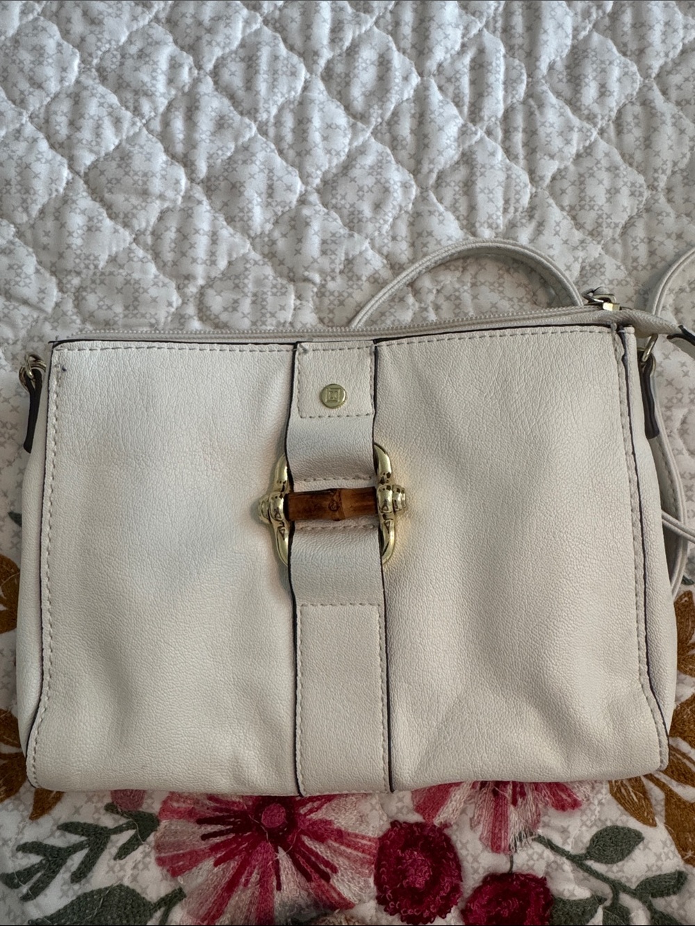 Vintage Liz Claiborne Cream Crossbody Bag with Gold Tone Buckle